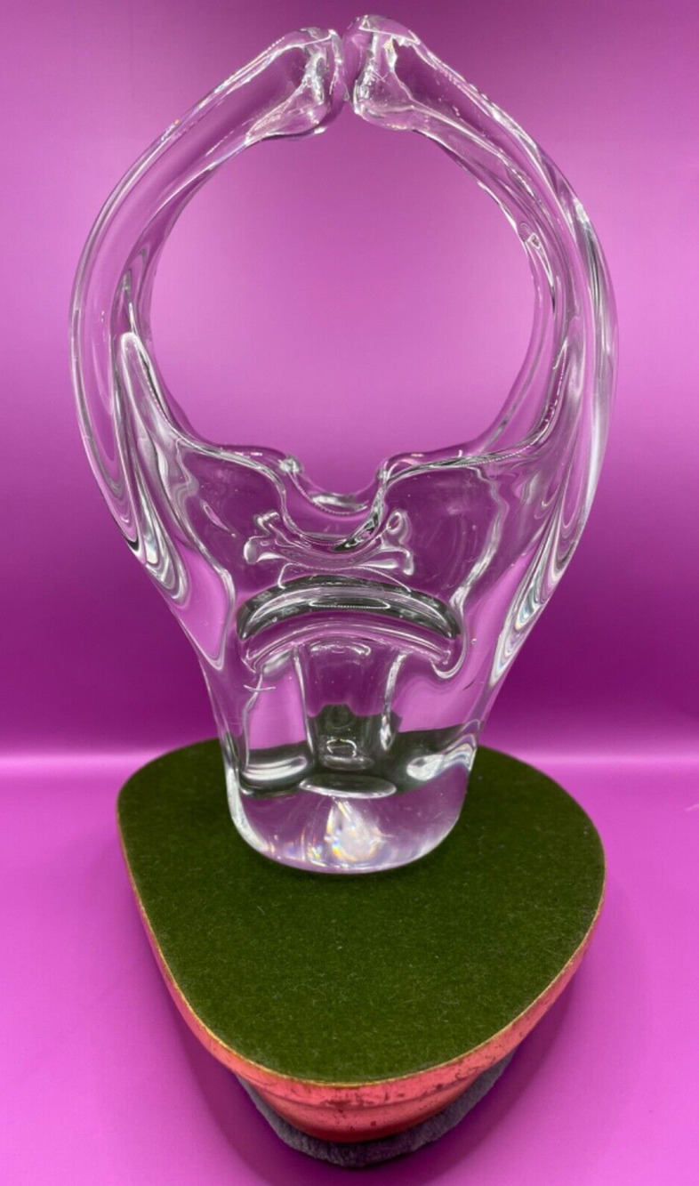 Vintage Handblown Murano Crystal Clear Glass Basket with Handle